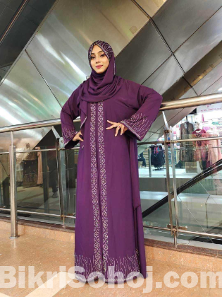 স্টোন পার্টি বোরকা হিজাব সহ ফুল সেট